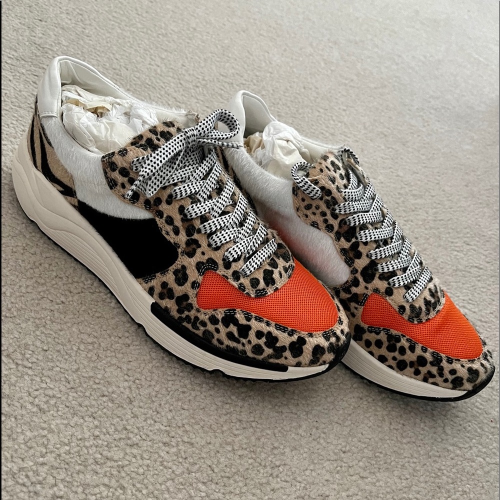 Mixed Print Orange/Leopard Sneakers — Size 9
